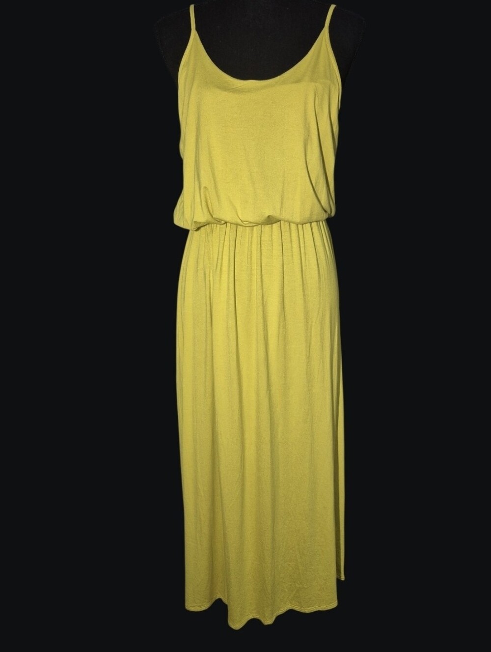 NWT Olivia Rae Chartreuse Yellow Spaghetti Strap Elastic Waist Maxi Dress - Sz S
